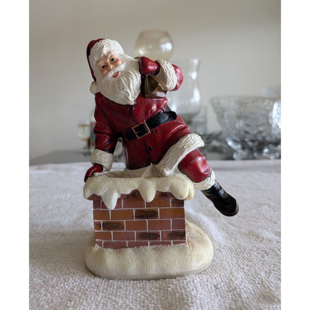 Vintage Santa Stuck In Chimney Figurine Christmas Decor Sack Holiday